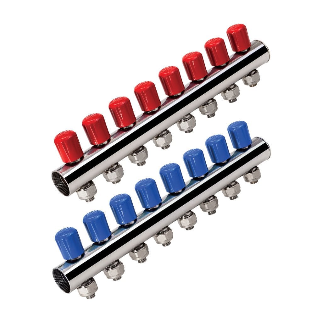 Kas Vanalı Kollektör Paslanmaz 8 Ağızlı Kırmızı*Mavi Çift